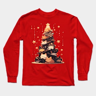 Kawaii Cat Catmas Tree: A Furry Festive Art Christmas Long Sleeve T-Shirt